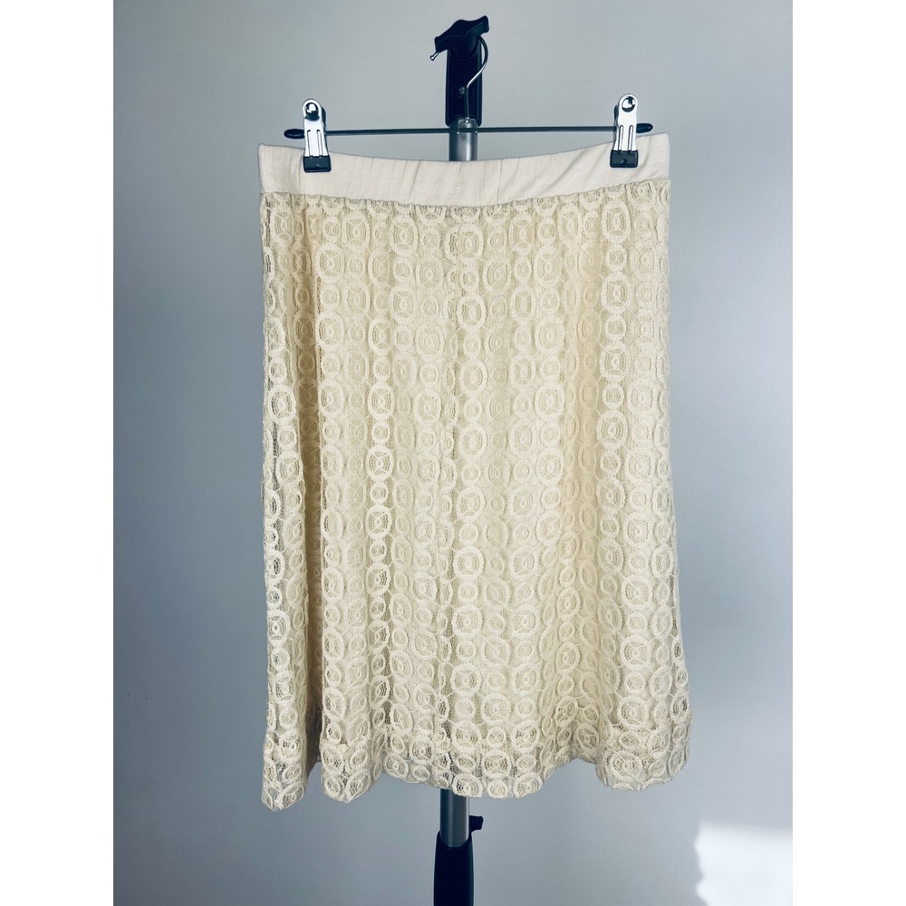 Lapis Anthropologie Cream Lace Circle Geometric Midi Skirt Size M